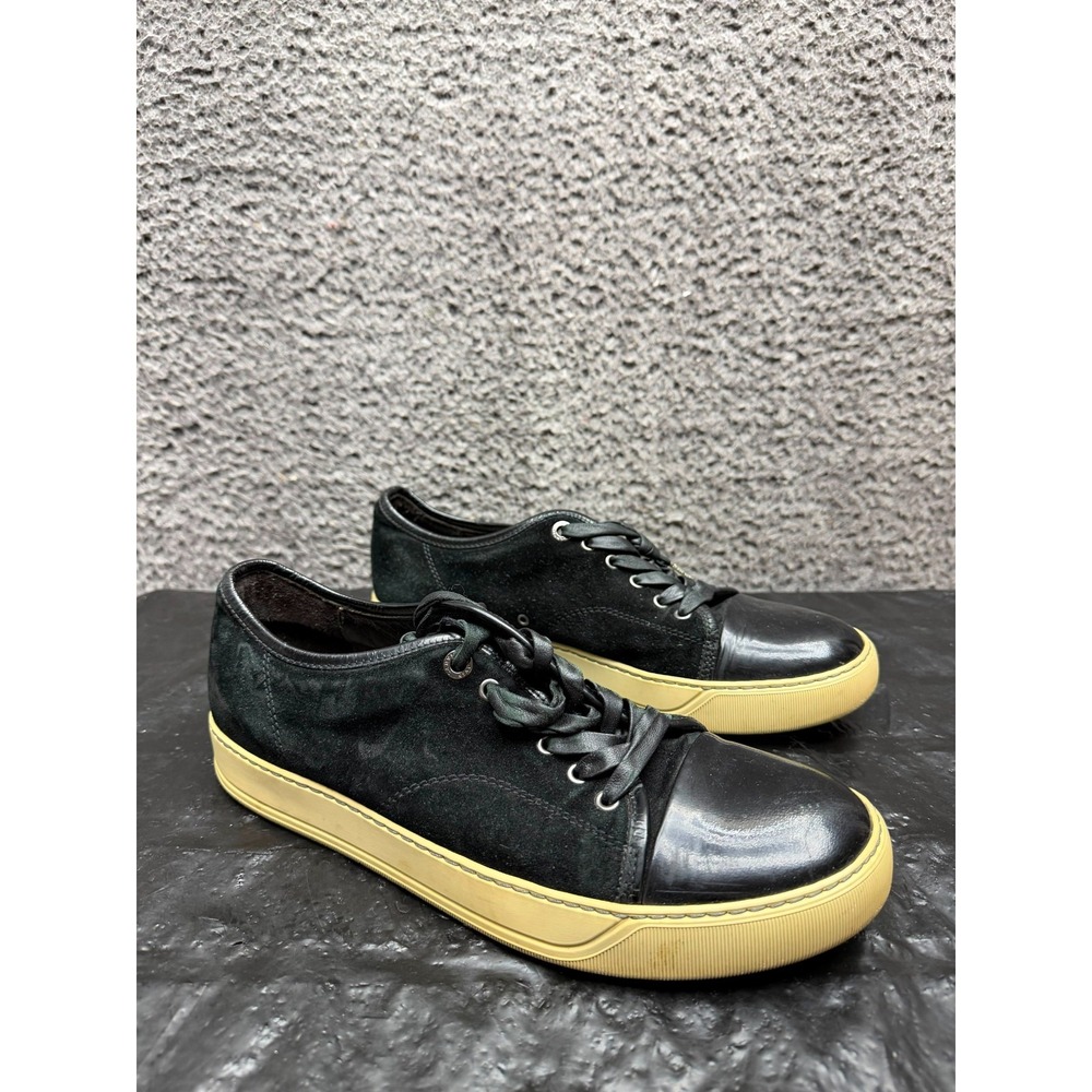 Lanvin DBB1 Suede Leather Lace Up Low Top Sneakers Black Mens Size 7 UK